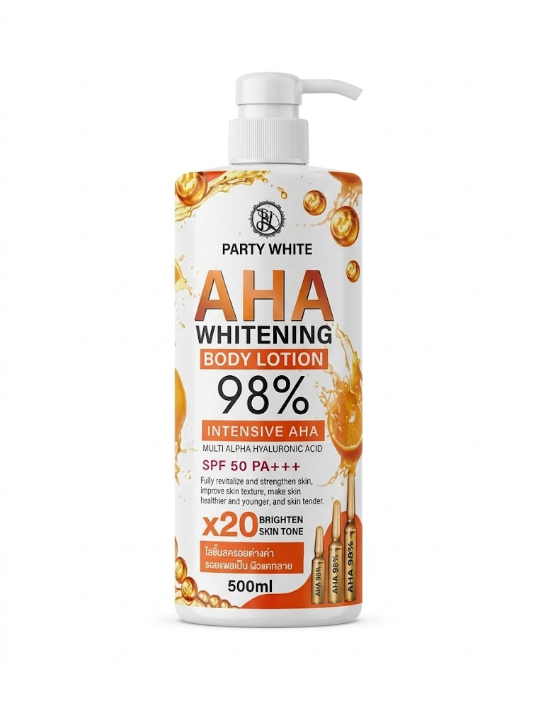 Lotion Corporelle Party White AHA Whitening 98% – Intensive AHA & Acide Hyaluronique – SPF 50 PA+++ – 500ml