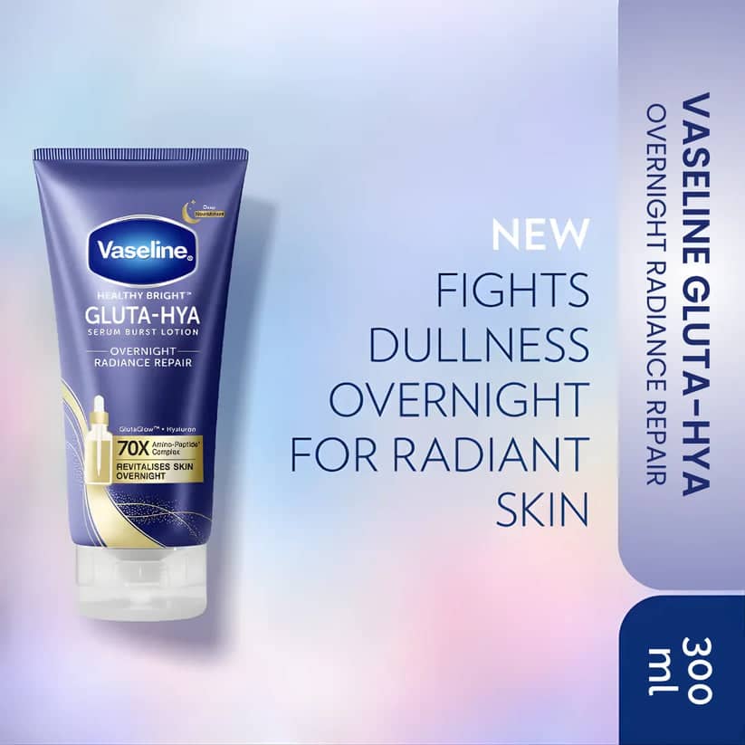Vaseline Gluta-Hya Overnight Radiance Repair – Sérum-Lotion Réparateur de Nuit – GlutaGlow & 10X Amino Peptide – 300ml