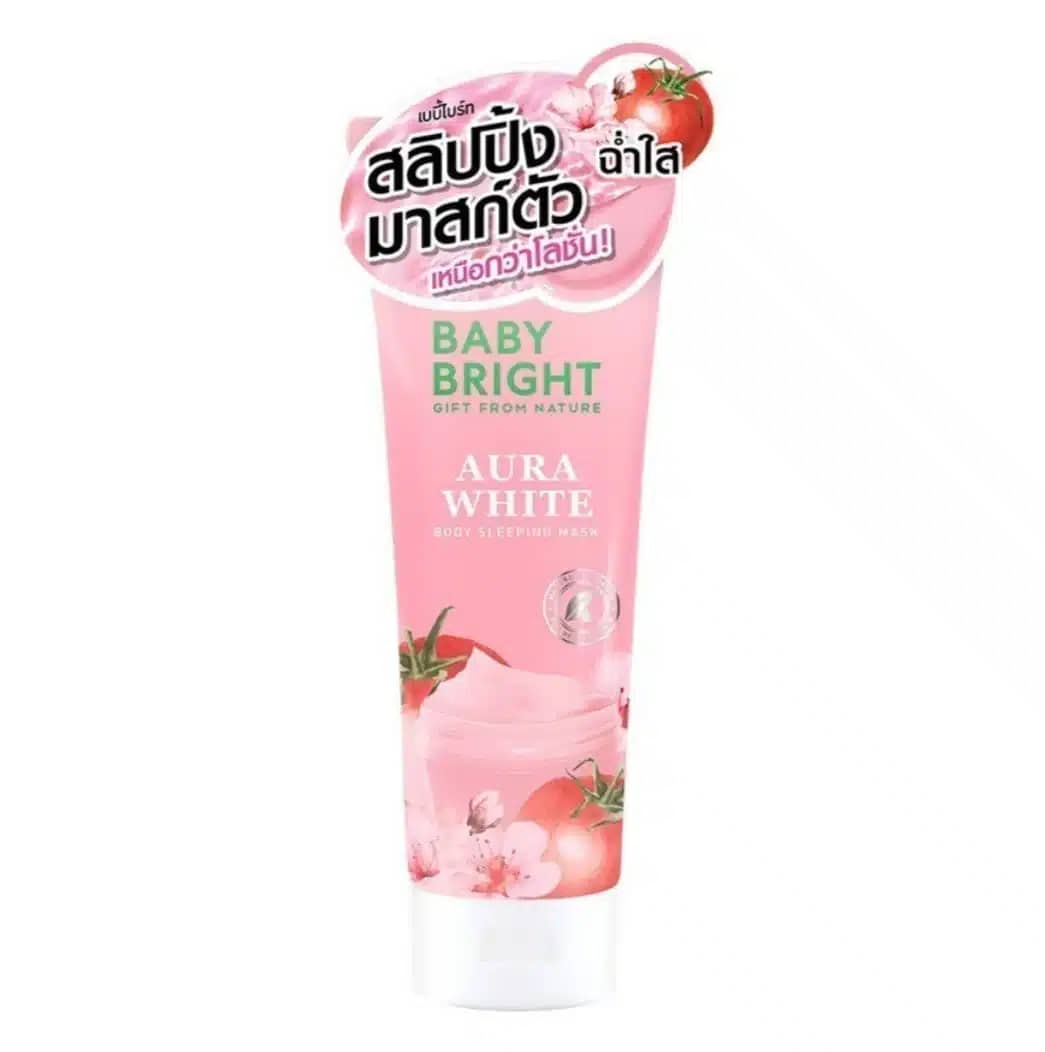Masque de Nuit Corporel Baby Bright Aura White – Body Sleeping Mask – Éclat Tomate & Fleurs de Cerisier – 140g